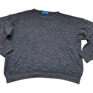 Towncraft Sweater Mens 2XL Blue Geometric Knit Pullover Crew Neck Long Sleeve